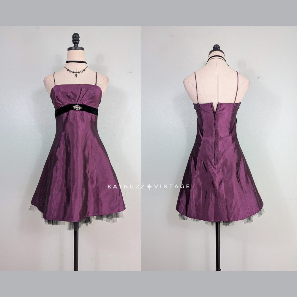 Vintage Prom Dress Mini Gown S Purple Black Babydoll Goth Princess 90S Y2K Glam